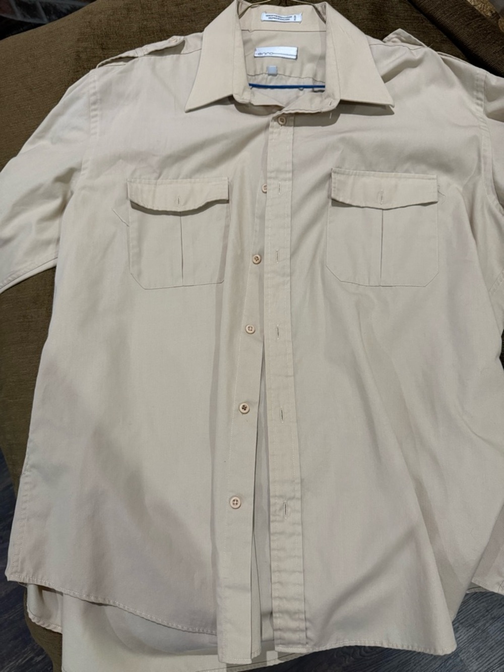 Men's Beige Button-Up Utility Shirt